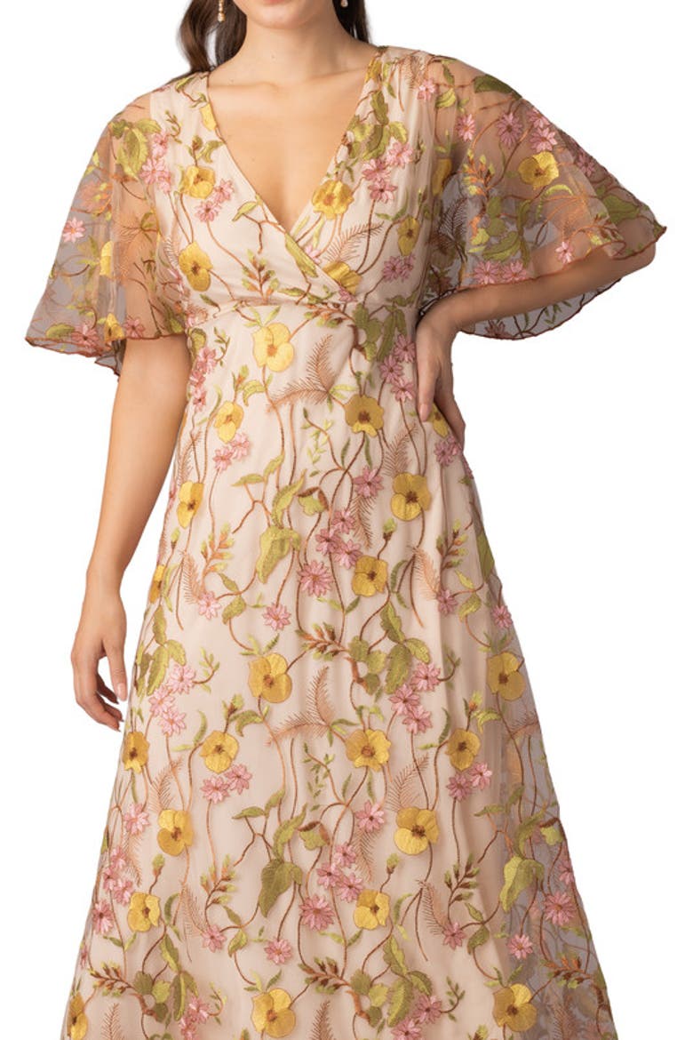 Embroidered Elegance Evening Gown with Sleeves, Alternate, color, Sunkissed Garden