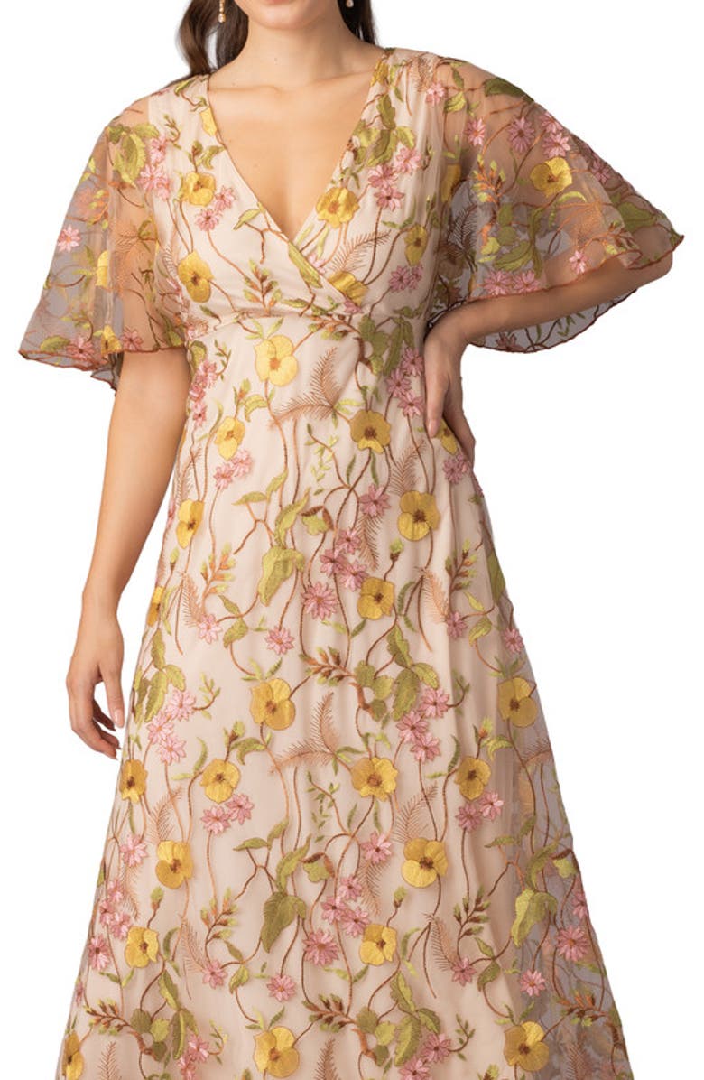 Kiyonna Embroidered Elegance Evening Gown with Sleeves, Alternate, color, Sunkissed Garden