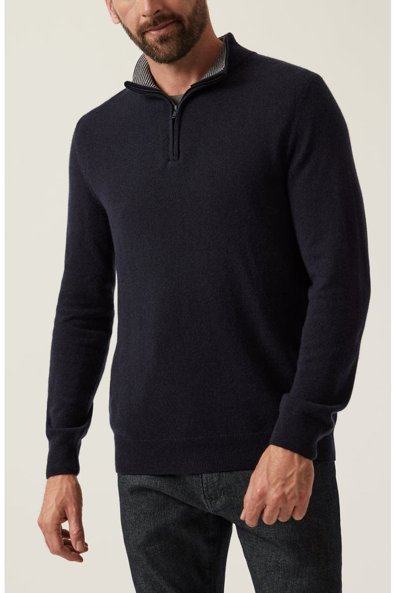 Cashmere, Silk & Wool Quarter Zip Sweater, Main, color, DARK NAVY