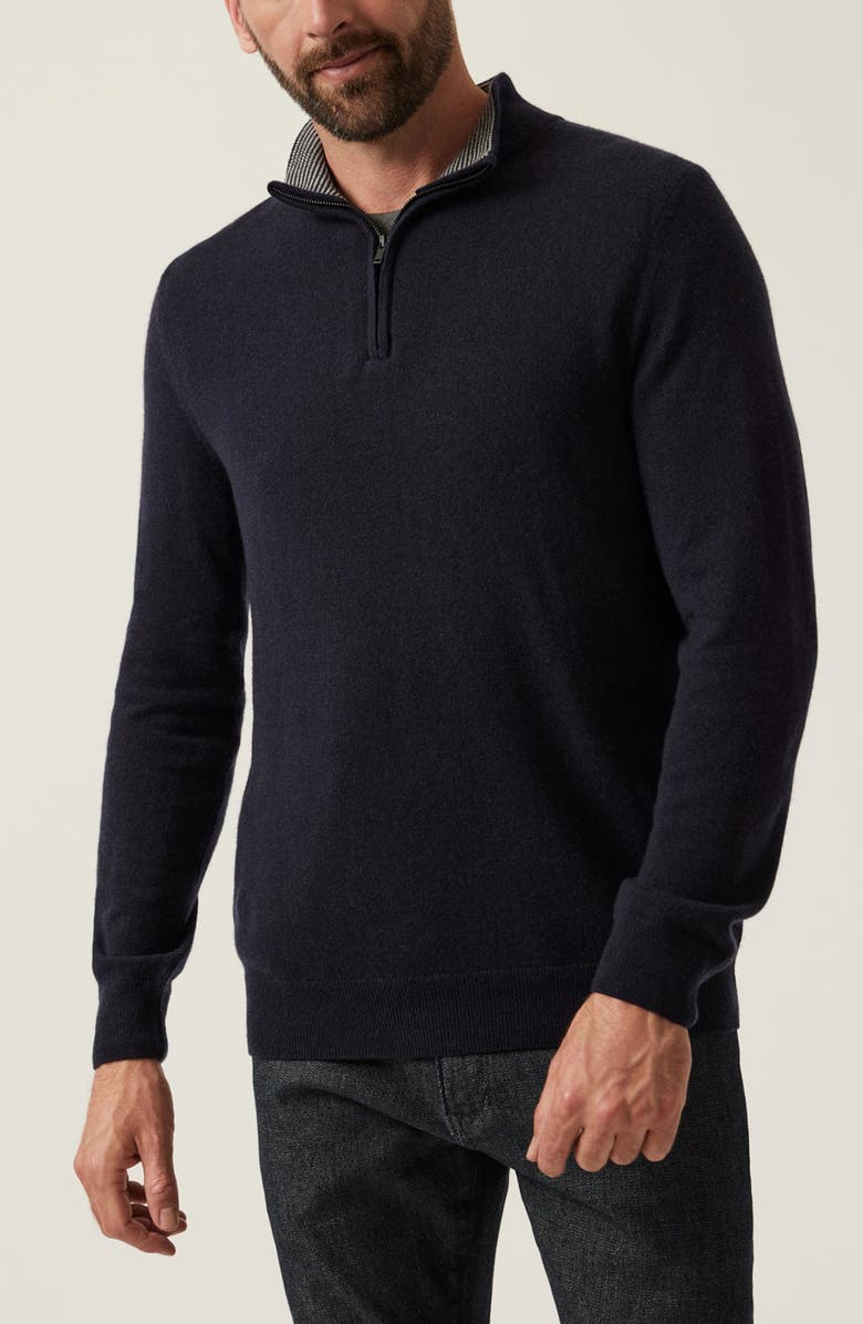 34 Heritage Cashmere, Silk & Wool Quarter Zip Sweater, Main, color, Dark Navy