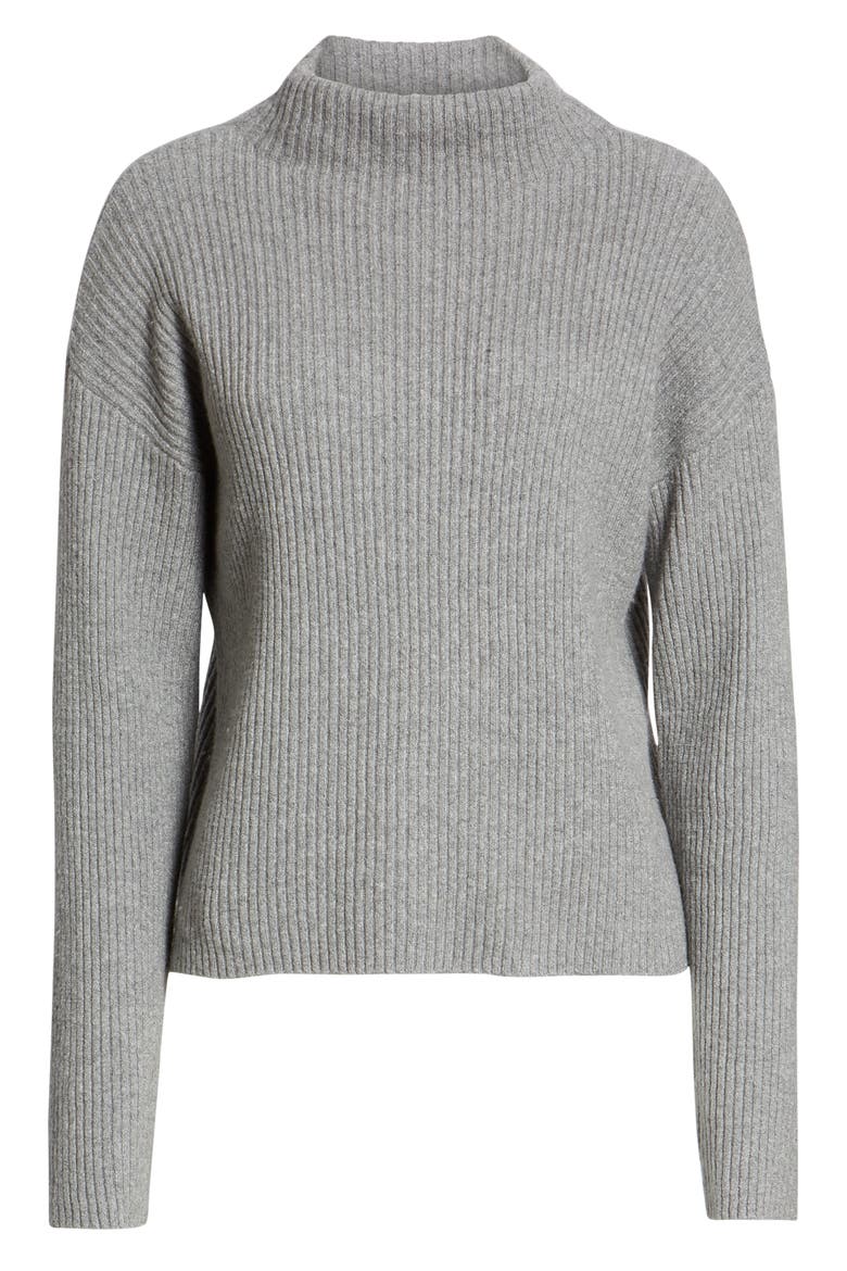 Ribbed Funnel Neck Sweater, Alternate, color, GREY CLOUDY HEATHER