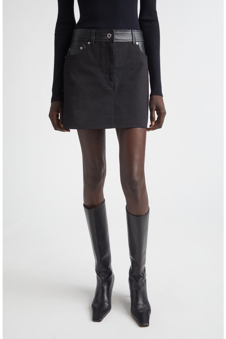 Beatrice Leather Trim Miniskirt, Main, color, BLACK