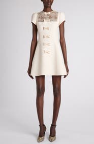 Valentino Garavani Lace & Satin Bows Wool & Silk Crepe Couture Minidress
