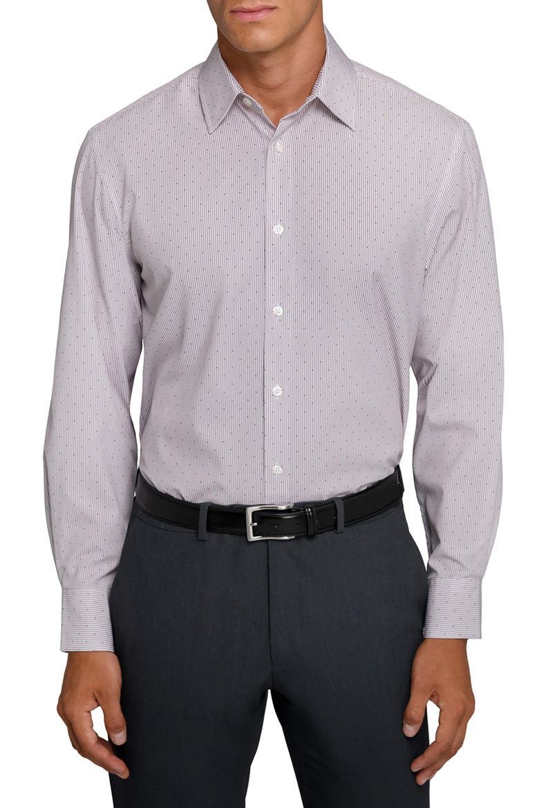 Regular Fit Stripe Dot Performance Dress Shirt, Main, color, KHAKI