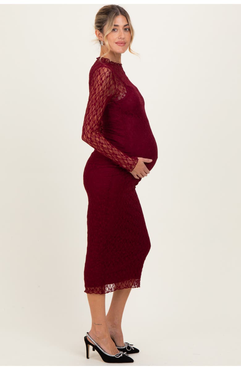 PinkBlush Lace Overlay Fitted Midi Dress, Alternate, color, Burgundy