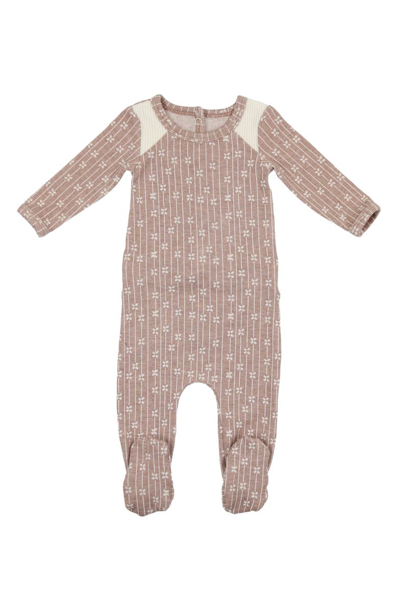 Manière Floral Stripe Cotton Blend Footie, Main, color, Taupe