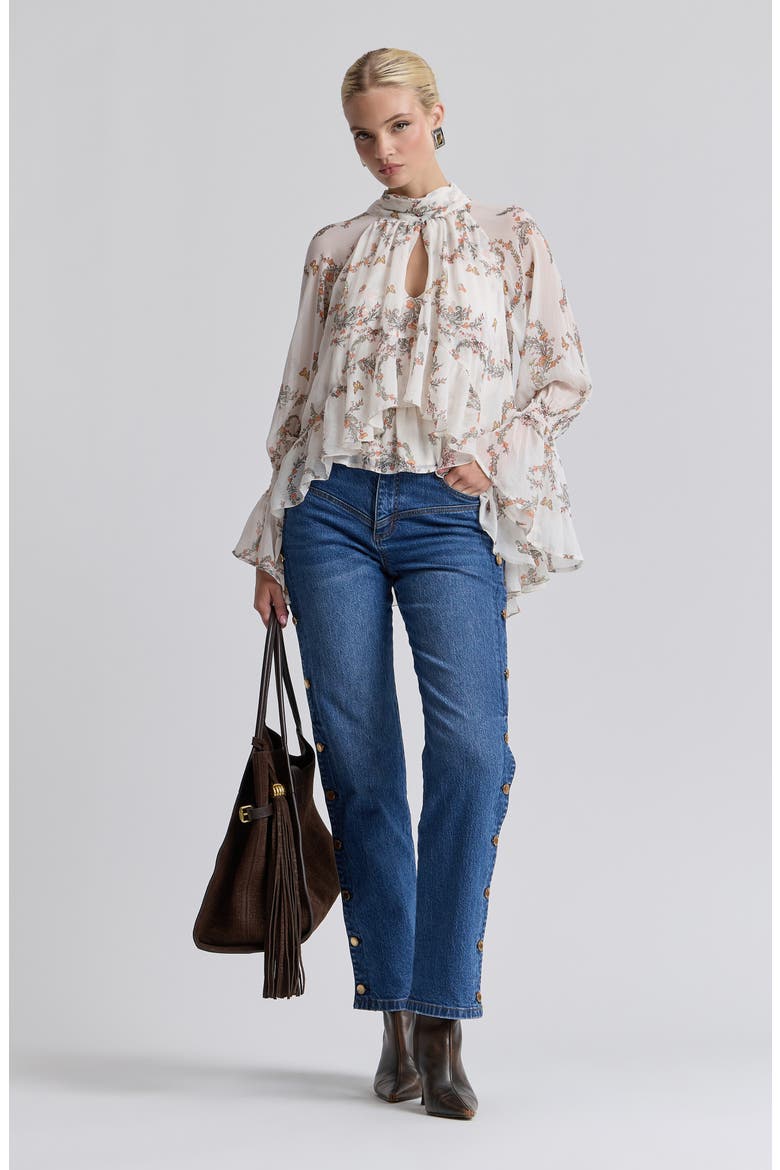 Ruffled High Neck Top, Alternate, color, CREAM FOX WREATH