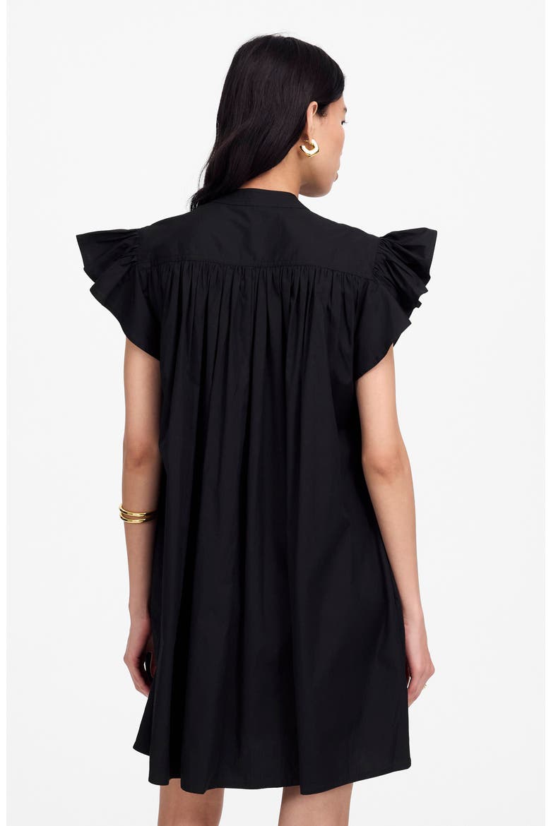 Flutter Sleeve Button Front Poplin Minidress, Alternate, color, JET BLACK