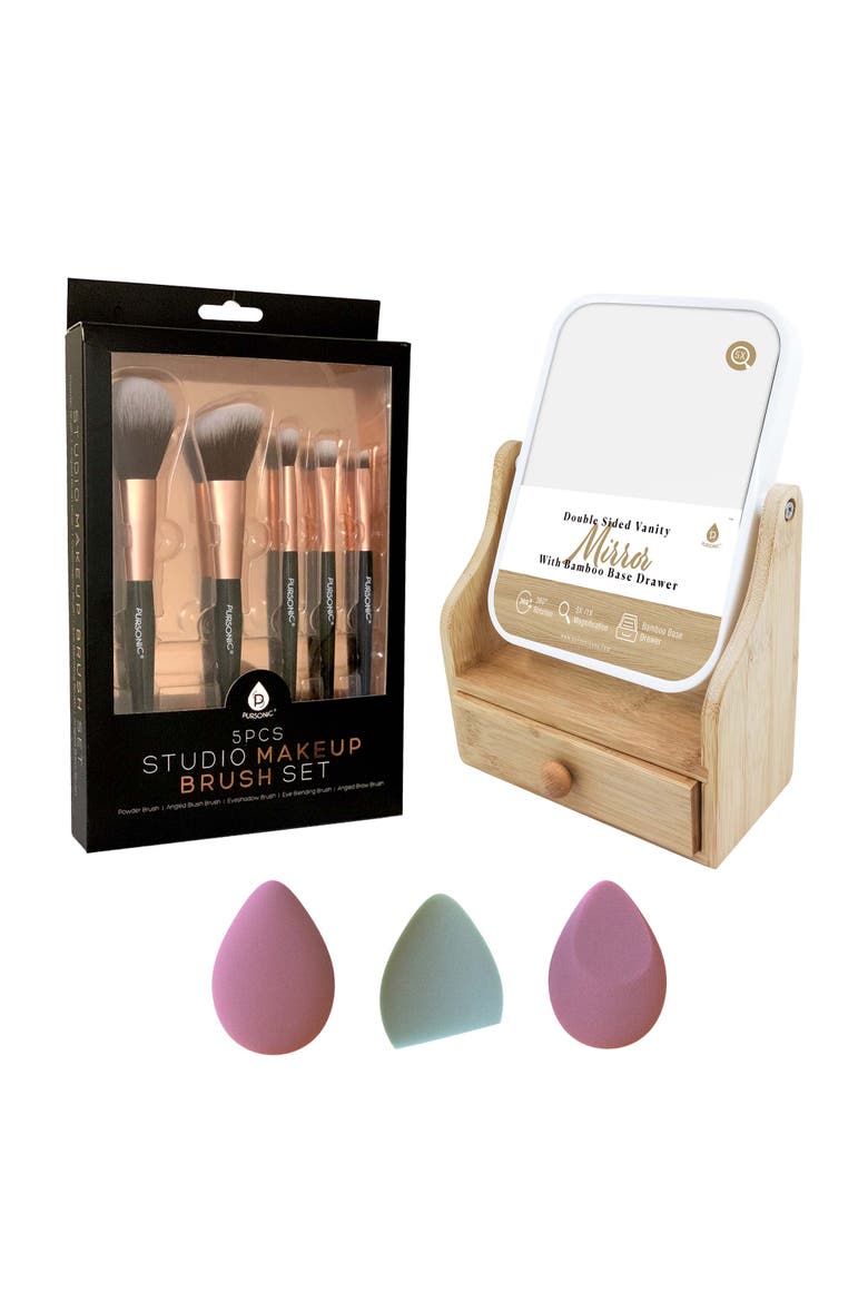 Makeup Brush Set, Sponges & Dual-Sided Mirror, Main, color, Multicolor