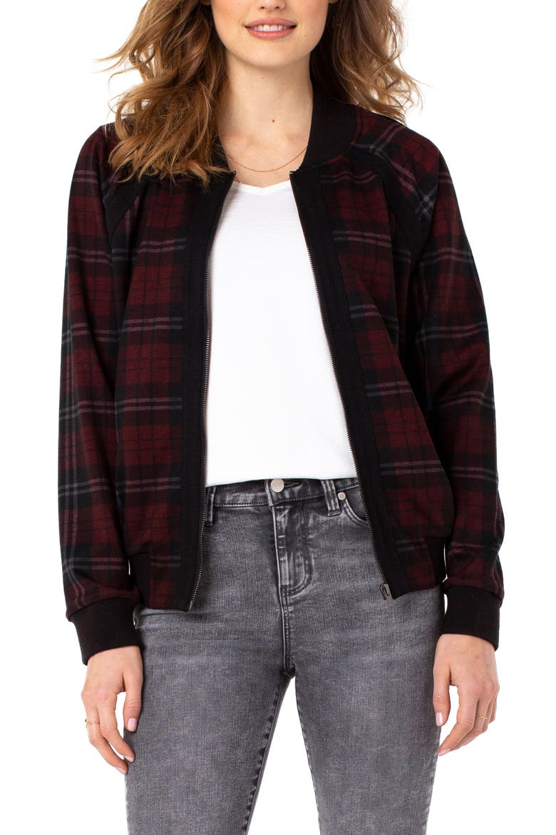 Liverpool Tartan Plaid Bomber Jacket, Main, color, RED/ BLK TARTAN