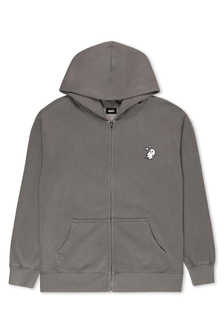 Heartly Ghost Midweight Fleece Faded Zip Hooded Sweatshirt, Main, color, Faded Gray