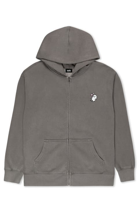 Heartly Ghost Midweight Fleece Faded Zip Hooded Sweatshirt