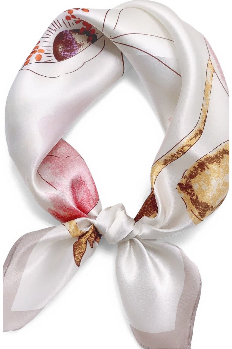 Elegant Pure Silk Square Scarf, Main, color, Beige