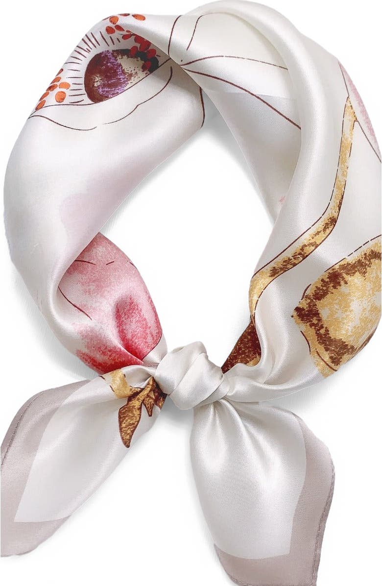 SILKSILKY Elegant Pure Silk Square Scarf, Main, color, Beige