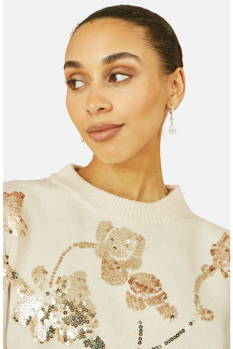 Relaxed Fit Floral Sequin Sweater, Alternate, color, Oatmeal
