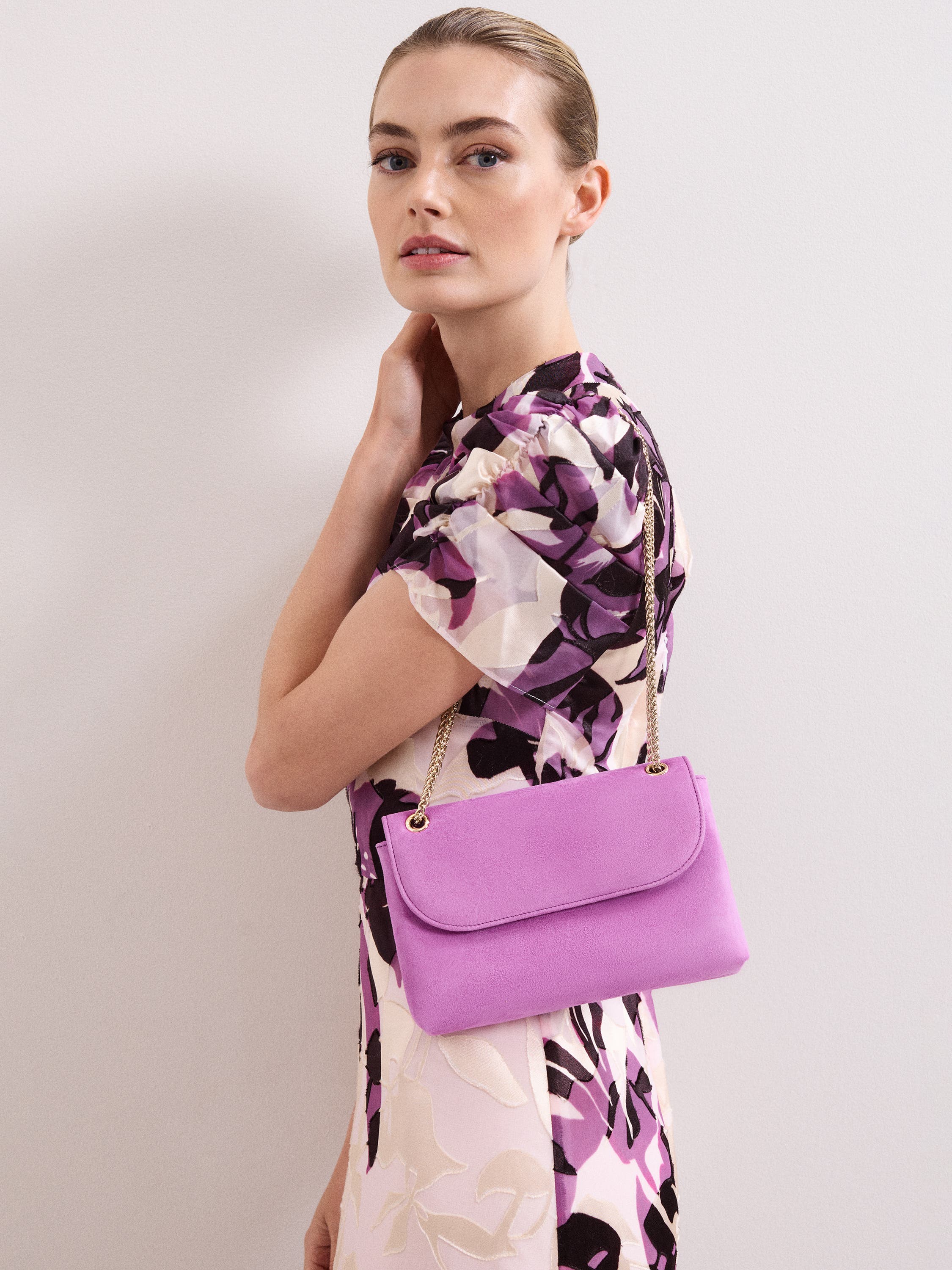 Phase Eight Suede Clutch Bag, Alternate, color, Pink