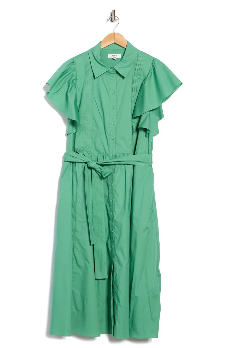 JASON WU Flutter Sleeve Midi Shirtdress, Alternate, color, Green