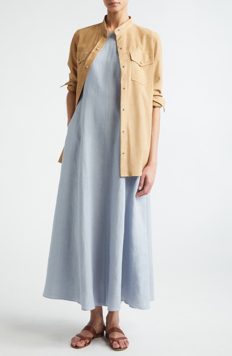 Eleventy Sleeveless Linen Midi Dress, Alternate, color, Sky Blue