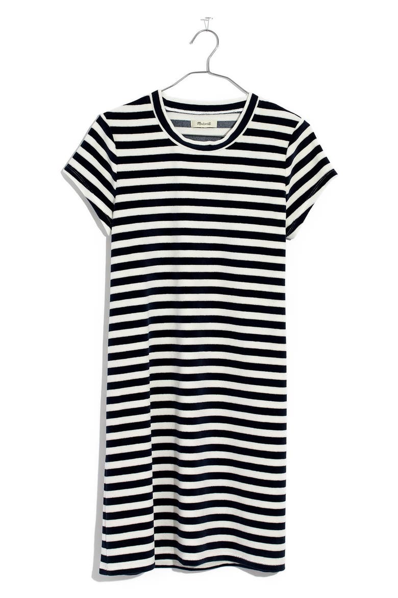 Stripe Velour T-Shirt Dress, Alternate, color, WHITE WASH