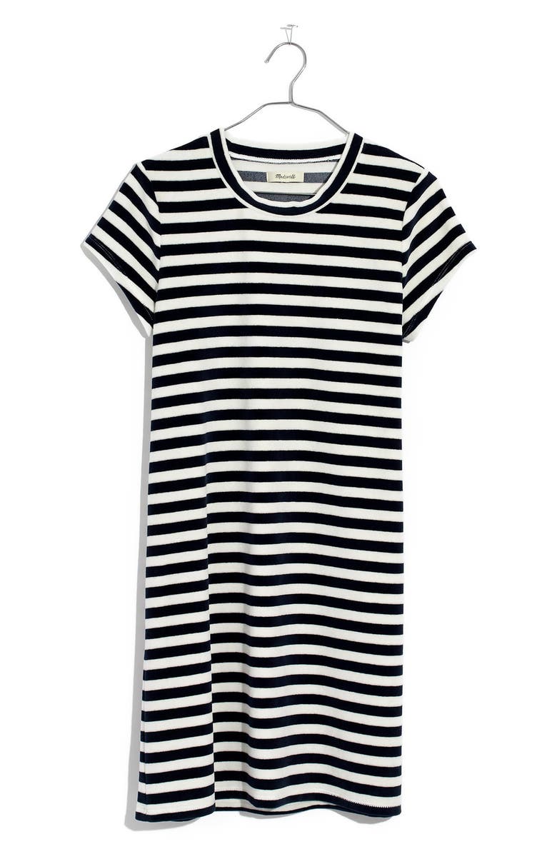 Madewell Stripe Velour T-Shirt Dress, Alternate, color, 