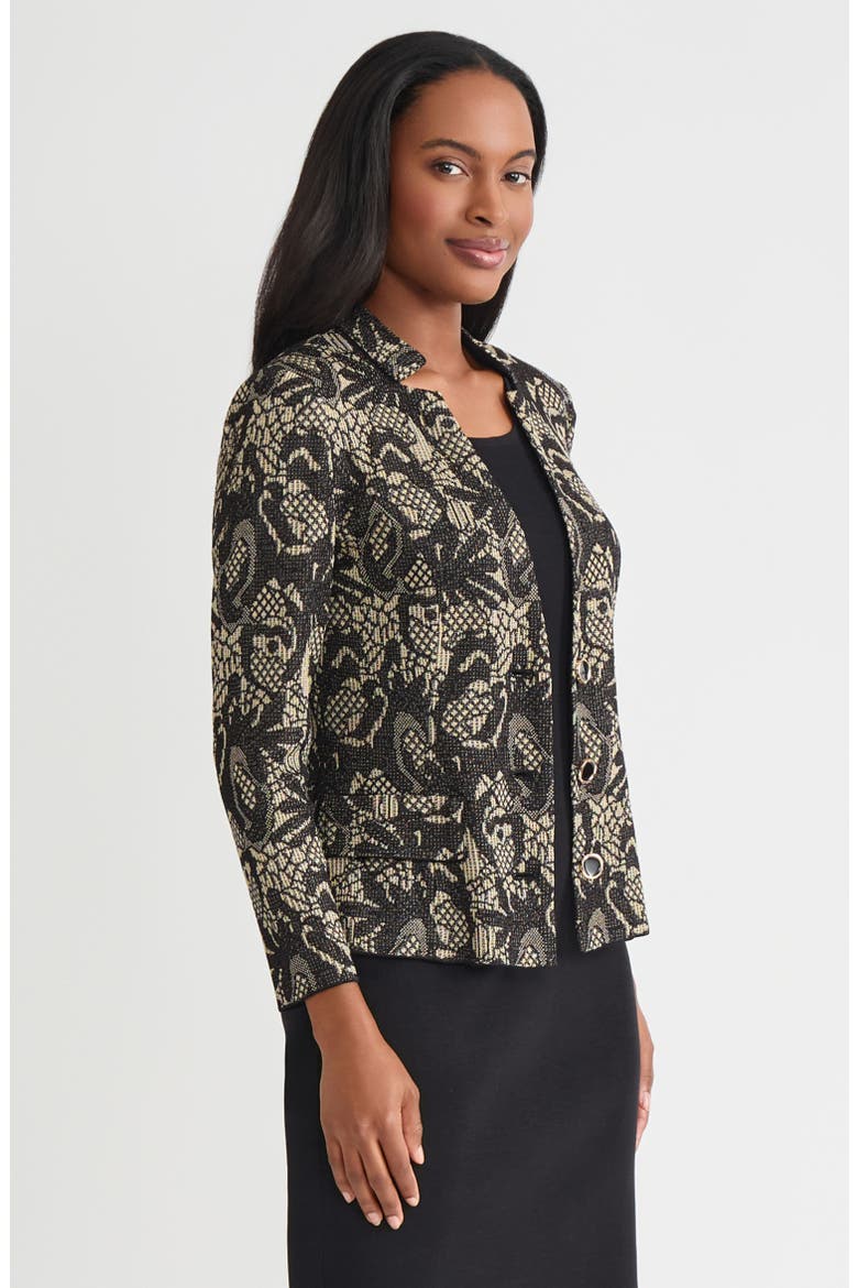 Tailored Floral Lurex Knit Jacket, Alternate, color, Black/Biscotti/Gold