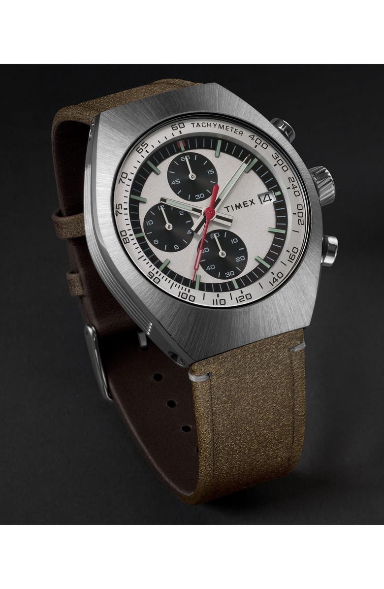 Timex<sup>®</sup> Legacy Tonneau Chronograph Leather Strap Watch, 42mm, Alternate, color, 