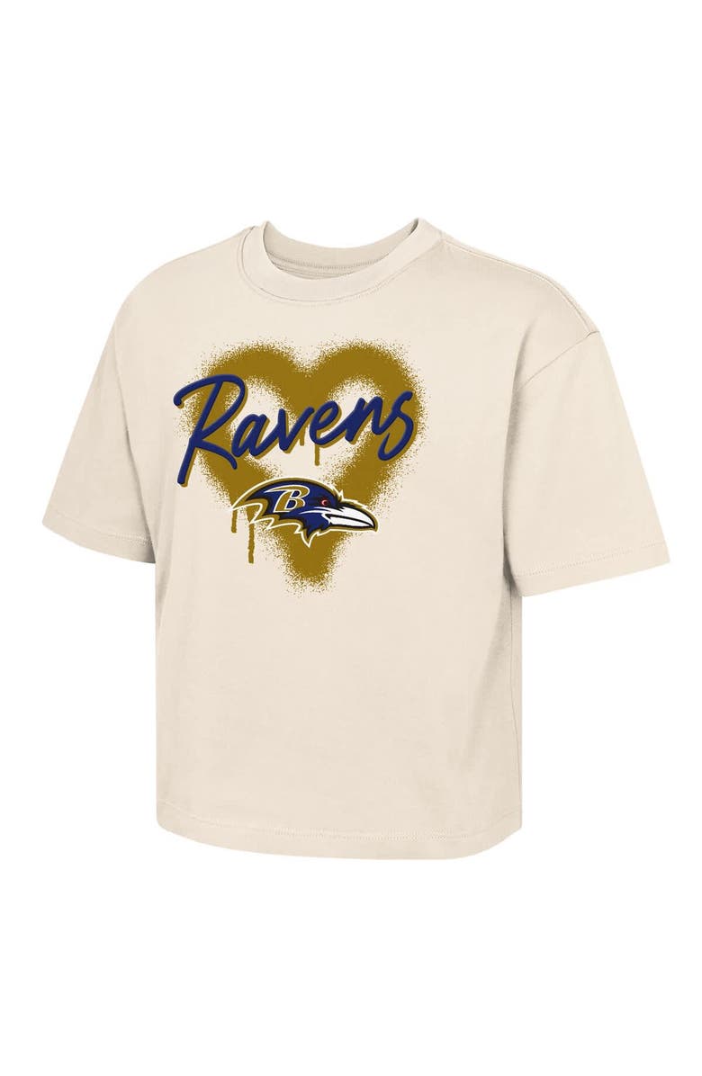 Outerstuff Girl's Youth Outerstuff Cream Baltimore Ravens Spray Heart Boxy T-Shirt, Main, color, Cream