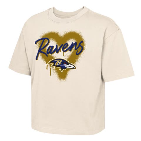 Girl's Youth Outerstuff Cream Baltimore Ravens Spray Heart Boxy T-Shirt