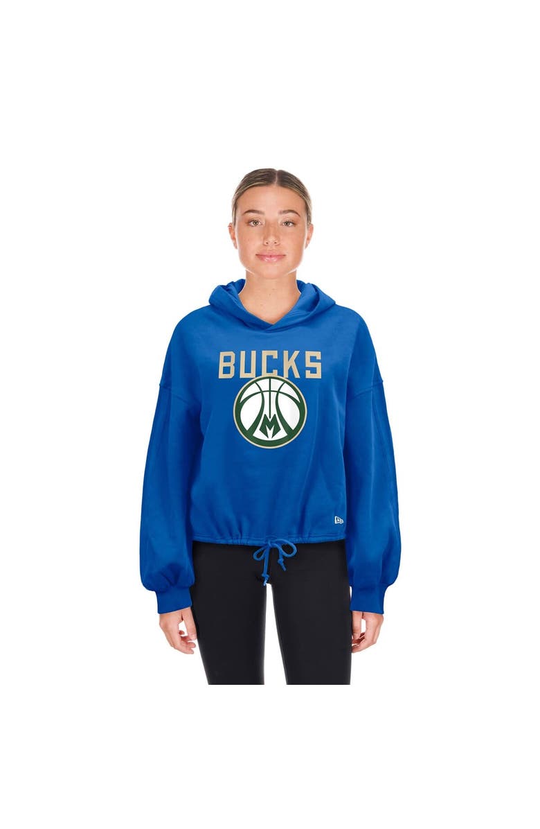 New Era Women's New Era Royal Milwaukee Bucks 2024/25 City Edition Cropped Pullover Hoodie, Alternate, color,