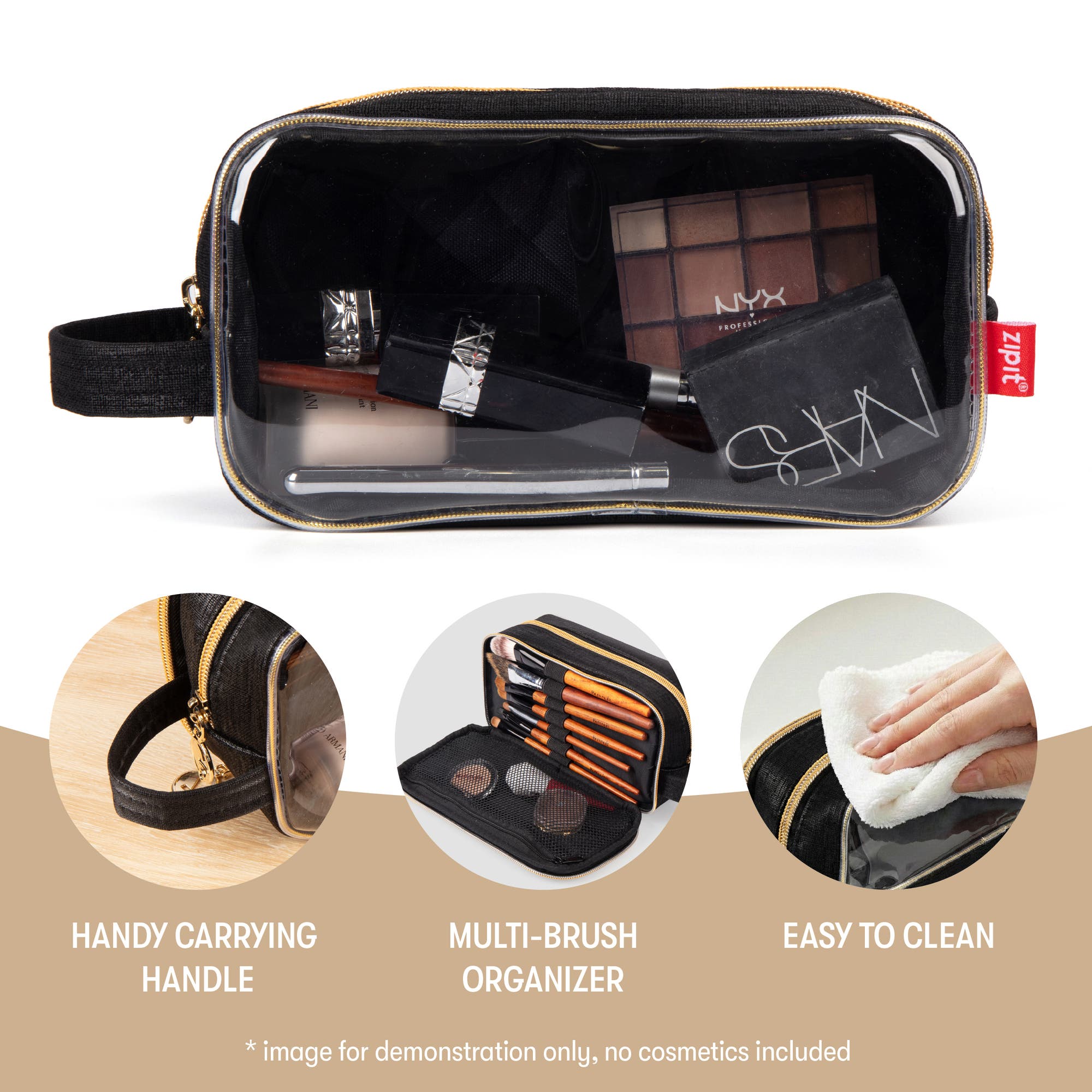 ZIPIT Travel Makeup Bag, Black, Soft Shell, Large Zipper Cosmetic Case, Alternate, color, Black