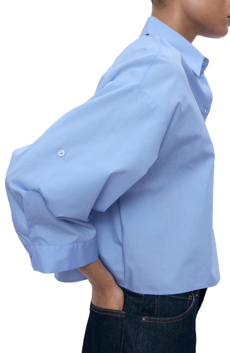 MANGO Oversize Button-Up Shirt, Alternate, color, Blue