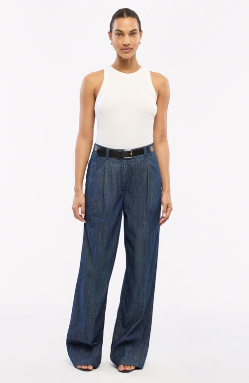 Another Tomorrow Cotto Chambray Wide-leg Pants In Dark Blue