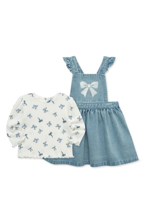 Little Me Bow Long Sleeve Top & Jumper Set In Blue