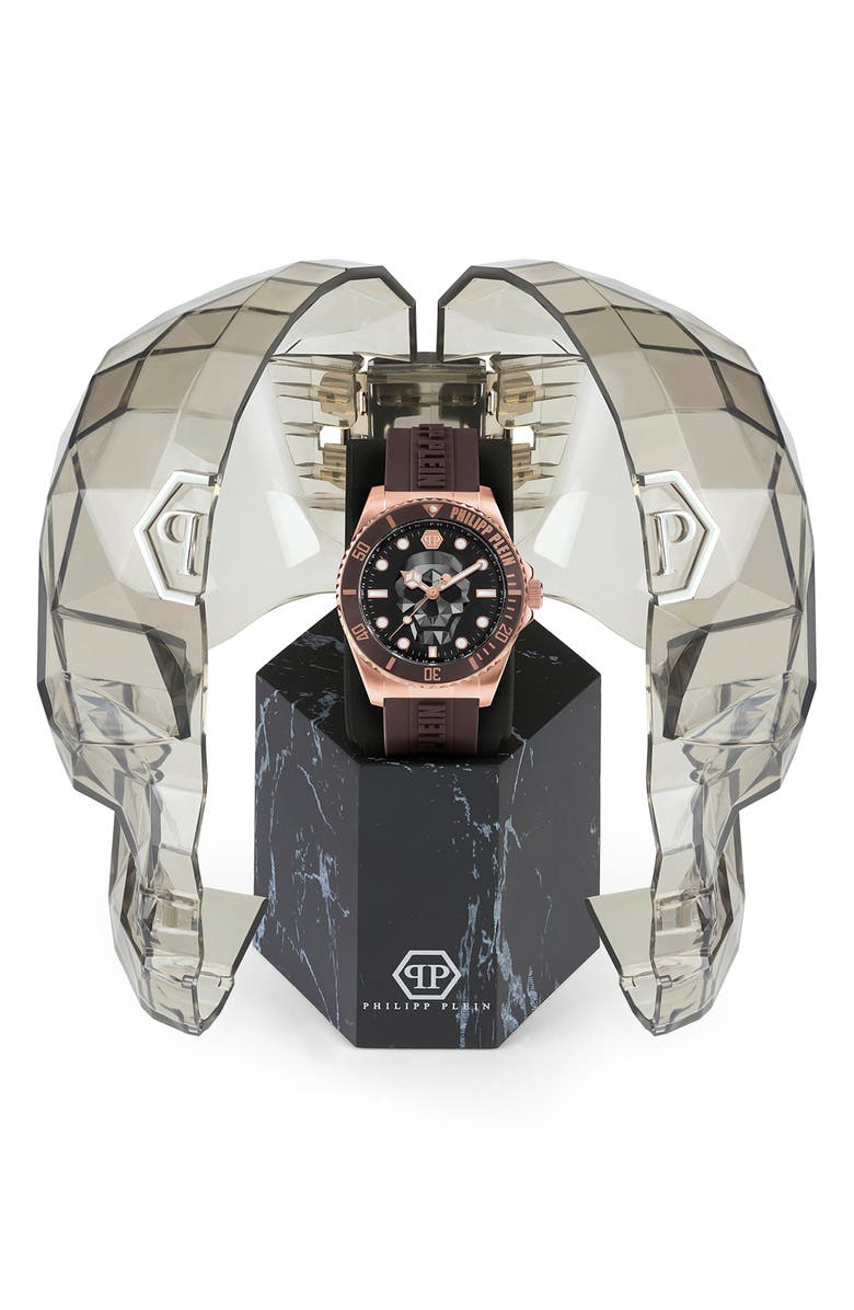 PHILIPP PLEIN The $kull Diver Silicone Strap Watch, 44mm, Alternate, color, Rosegold