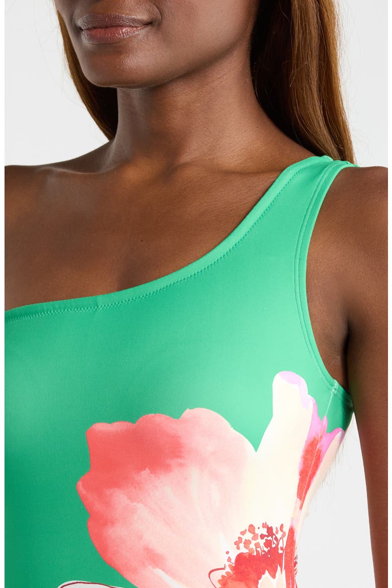 Placement Print One-Shoulder One-Piece Swimsuit, Alternate, color, GREEN TRELLIS