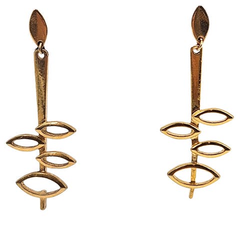 Vintage 1970s Costume Gold Botanical Drop Earrings