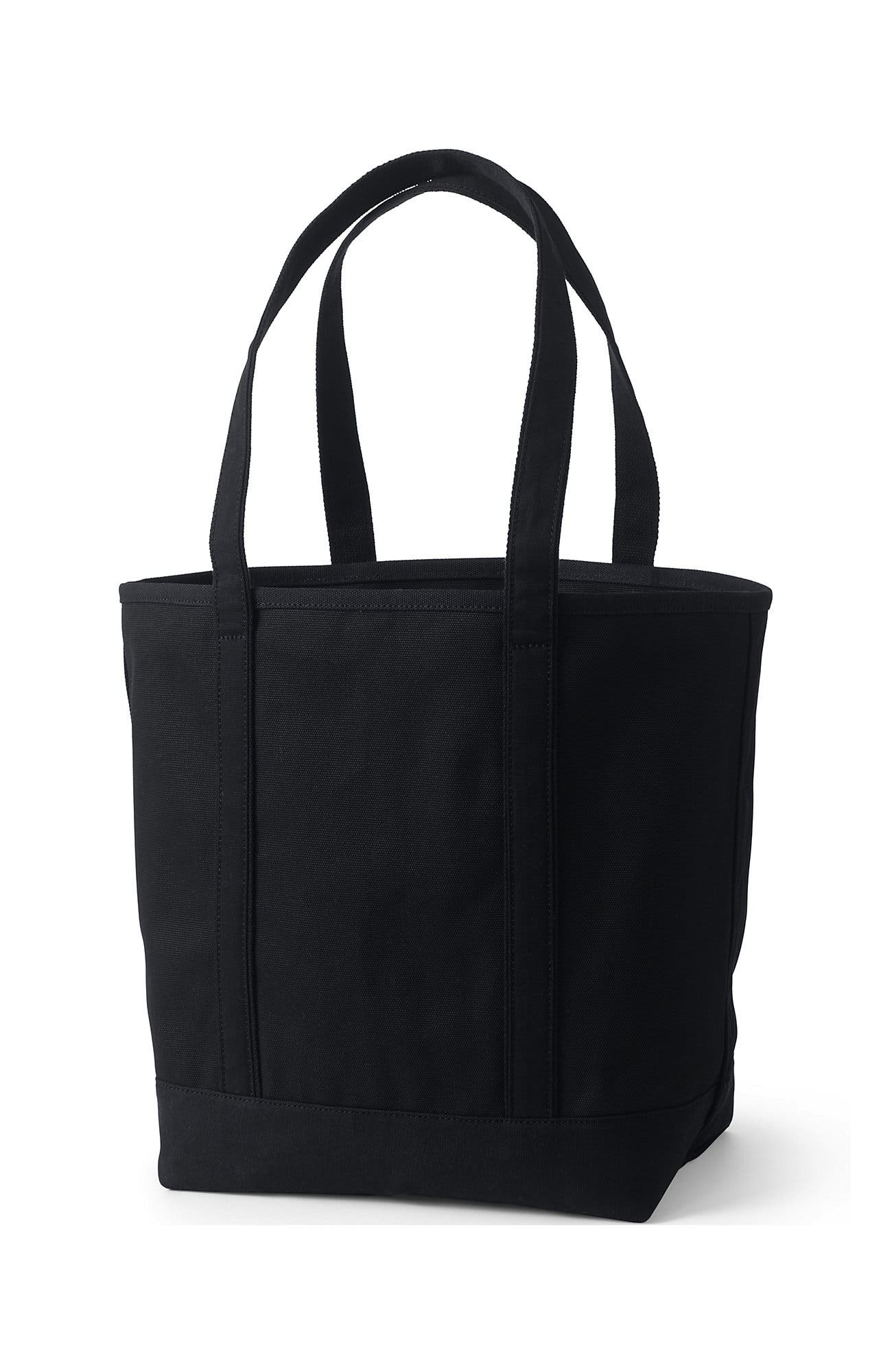 Lands' End Open Top Long Handle Canvas Tote Bag, Alternate, color, Black/Black