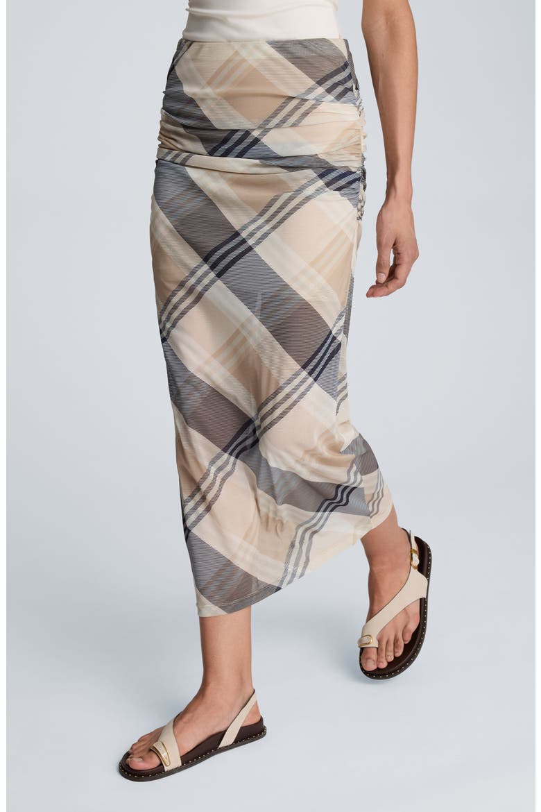 Side Ruched Midi Skirt, Alternate, color, SAFARI TAN MULTI