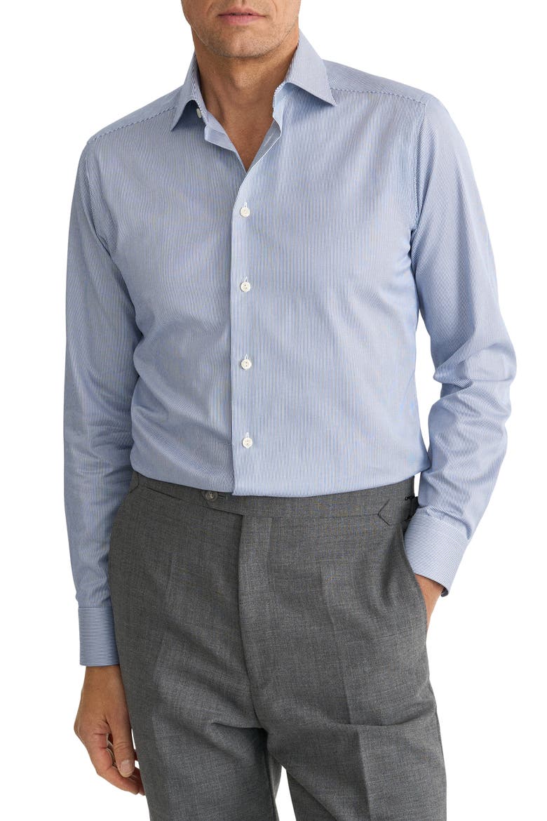 Contemporary Fit Pinstripe Cotton Twill Dress Shirt, Main, color, MEDIUM BLUE