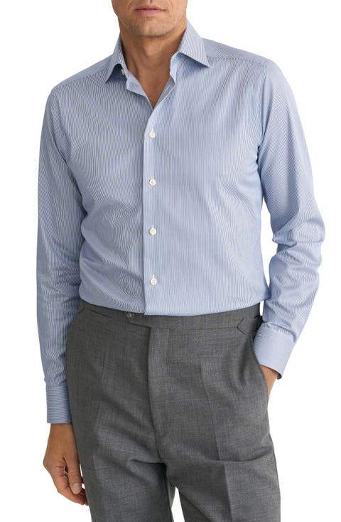 Contemporary Fit Pinstripe Cotton Twill Dress Shirt (Regular & Big)