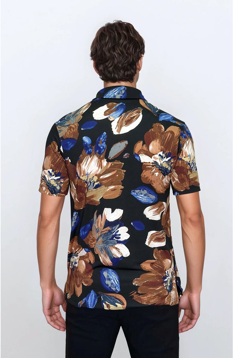 24sevenMen Wrinkle Resistant 3 Button Brown Floral Polo Shirt, Alternate, color, Blue Multi