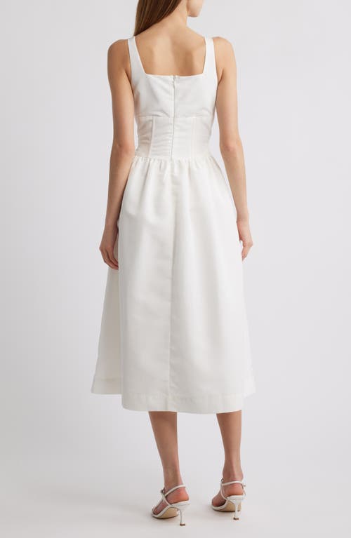 Rare London Gathered Corset Sleeveless Midi Dress In White