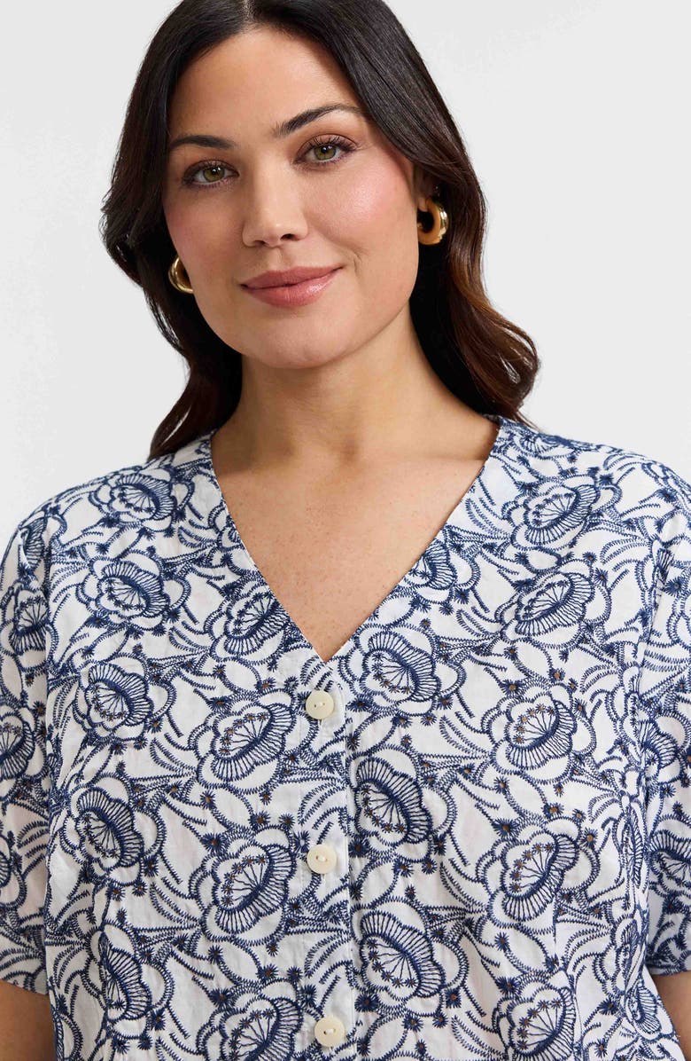 Foxcroft Isabel Floral Embroidered Cotton Button-Up Shirt, Alternate, color, White/ Navy