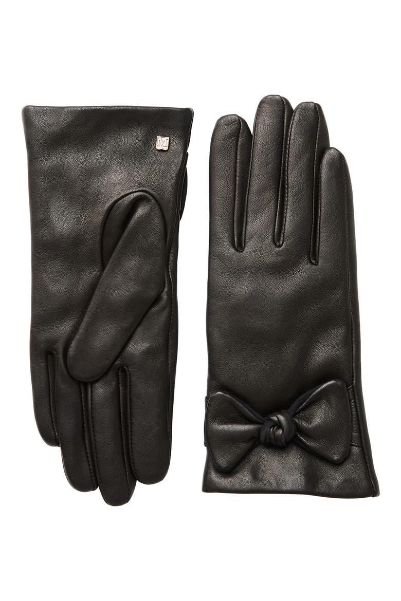 Cashmere Lined Leather Bow Gloves, Main, color, BLACK