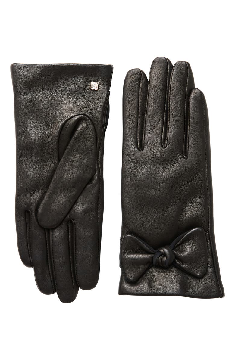 Bruno Magli Cashmere Lined Leather Bow Gloves, Main, color, 