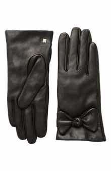 Cashmere Lined Leather Bow Gloves