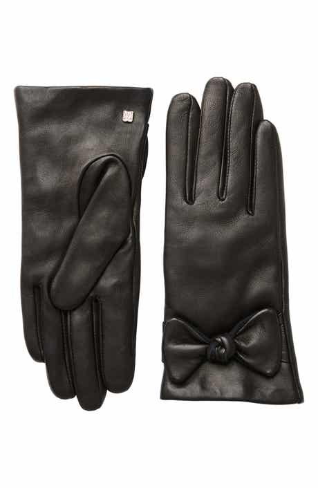 Cashmere Lined Leather Bow Gloves
