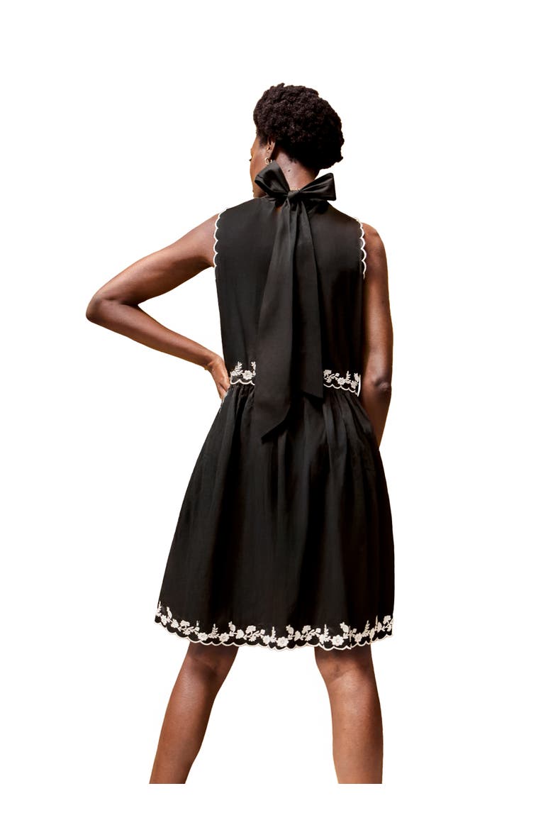Embroidered Scallop Short Dress, Alternate, color, Black
