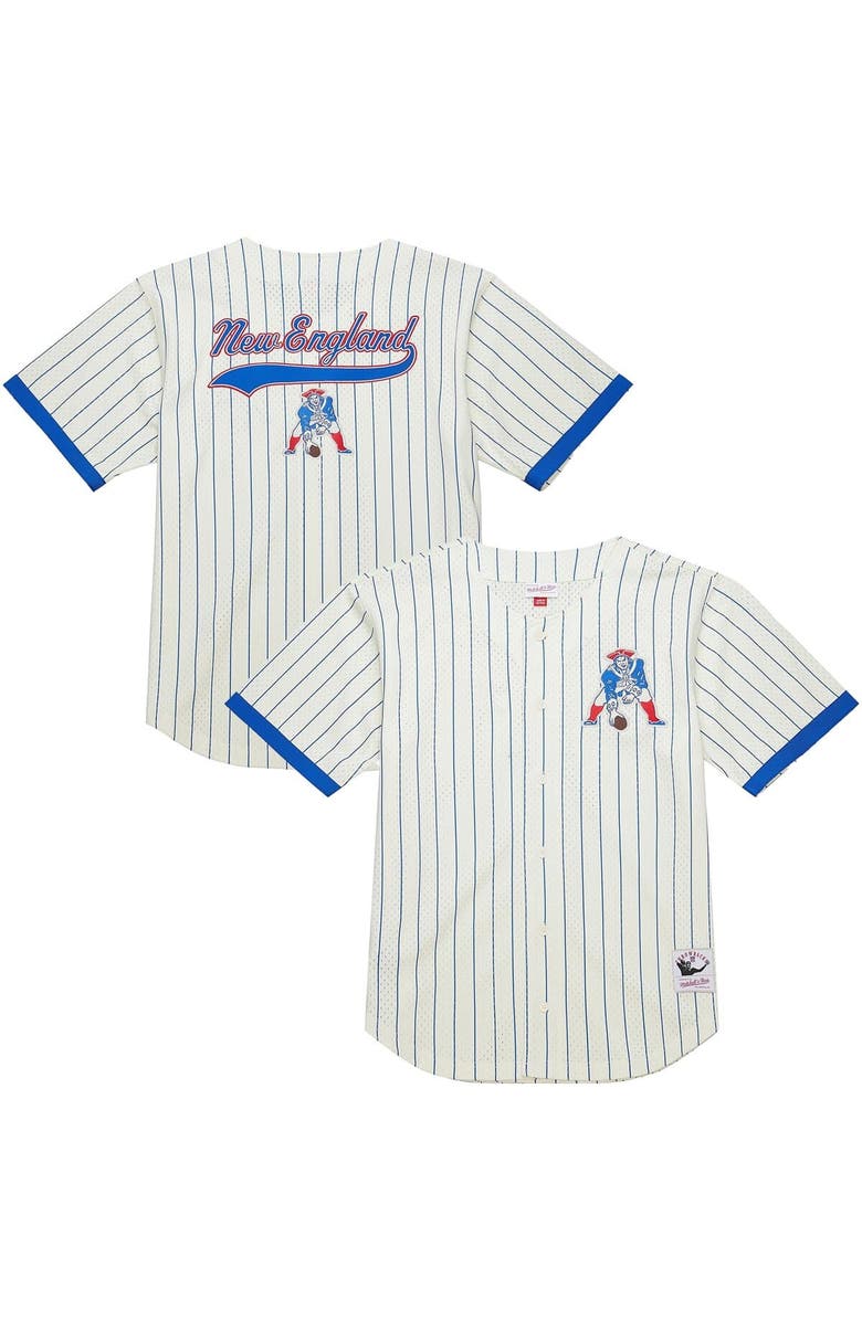 Mitchell & Ness Men's Mitchell & Ness  Cream New England Patriots Final Seconds Vintage Logo Mesh Button-Up Shirt, Alternate, color, 