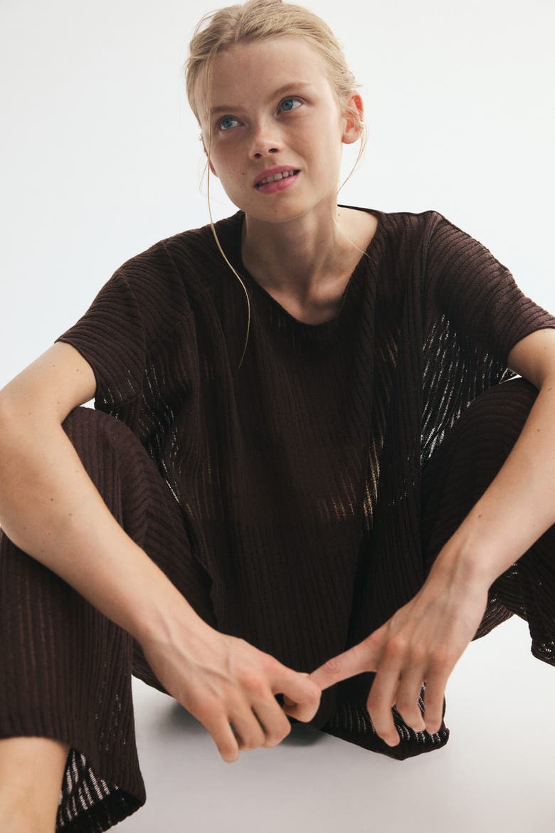 Rib-knit Pants, Alternate, color, Dark brown